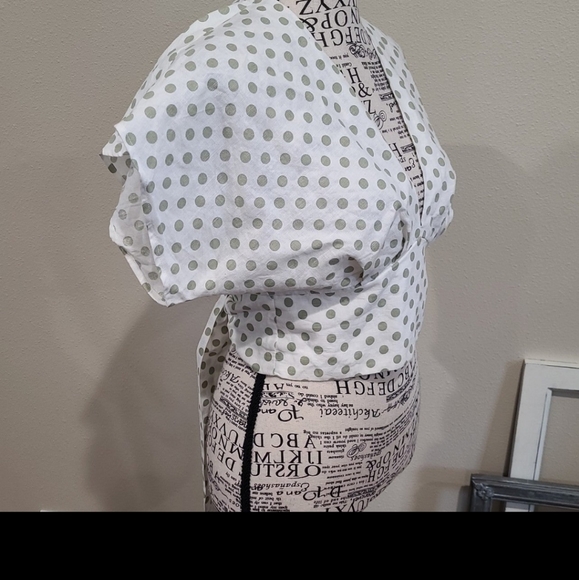 Zara Size Small Olive Green and Cream Polka Dot Linen Blend Crop Top - Picture 3 of 11